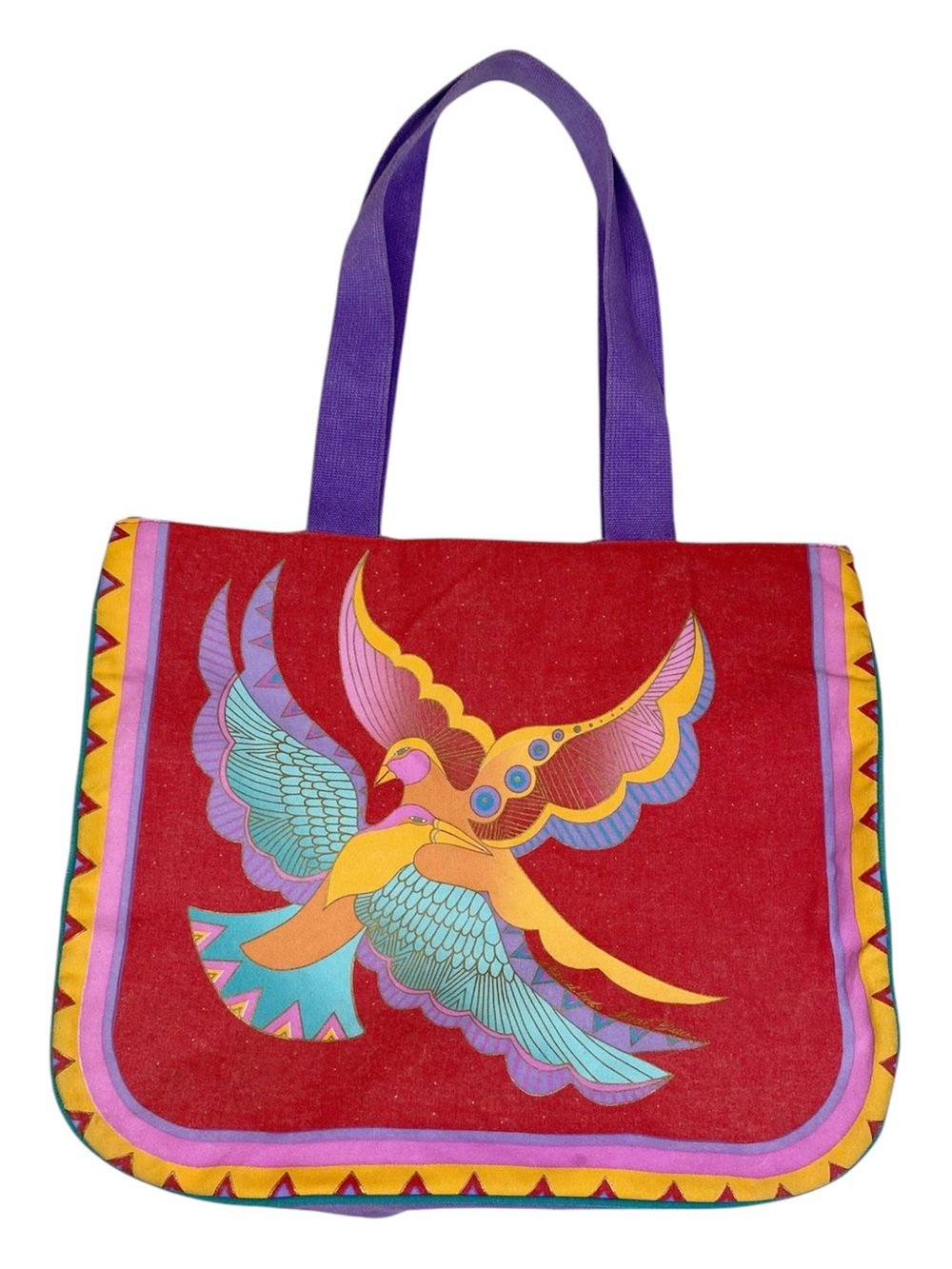 Vintage Laurel Burch Birds in Flight 100% Cotton Large Tote Bag